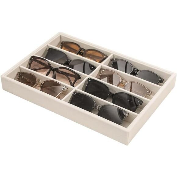 Sunglass Organizer Tray, Beige Velvet Glasses Organizer Trays,Eyeglasses Watches - Picture 7 of 7